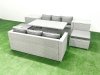 Fimous Rattan Garden Furniture Set 8 Seater Outdoor Sofa Set with Dining Table 2 Side Tables 2 Big Footstools Light Grey Mixed
