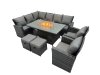 Fimous Poly Rattan Outdoor Patio Gas Firpit Dining Table Corner Sofa Set with 2 Small Stools 2 Chairs for Garden Backyard Dark Grey Mixed