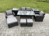 Fimous 7 Seater PE Wicker Outdoor Garden Furniture Set Patio Furniture Rattan Rectangular Dining Table Lounge Sofa with 3 Footstools 2 Side Tables