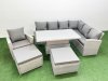 Fimous 9 Seat Rattan Garden Furniture Corner Sofa Set Outdoor Adjustable Lifting Dining or Coffee Table Set with 2 Big Footstools Light Grey