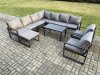 Fimous Aluminium Patio Outdoor Garden Furniture Lounge Corner Sofa Set with Oblong Coffee Table Big Footstool 2 Chair Dark Grey
