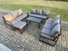 Fimous Aluminium 10 Seater Outdoor Garden Furniture Set Lounge Sofa Oblong Coffee Table Big Footstool Sets with Cushions Dark Grey