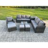 Fimous 10 Seater Outdoor Rattan Garden Furniture Set Conservatory Patio Sofa Coffee Table With Reclining Chair 3 Footstools Side Table Dark Grey Mixed