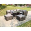 8 Seater Grey Rattan Corner Sofa Set Dining Table 2 Big Footstool Garden Furniture Outdoor With Clear Tempered Glass