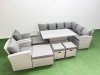 Fimous 12 Seat Rattan Garden Furniture Corner Sofa Set Outdoor Adjustable Lifting Dining or Coffee Table Set with Armchair Light Grey