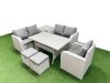 Fimous High Back Poly Rattan Garden Furniture Set with Reclining Chair Loveseat Sofa Rectangular Dining Table Indoor Outdoor Patio Set 2 Stool Side Table Light Grey