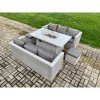 Fimous Garden Dining Sets Outdoor PE Rattan Furniture Gas Fire Pit Dining Table Gas Heater with 2 Small Footstool Light Grey