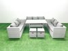 Fimous Rattan Garden Outdoor Furniture Set 11 Seater Garden Sofa Rectangulr Dining Table Set with 2 Small Footstool Light Grey Mixed