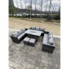 Fimous 11 Seater?Outdoor Lounge Rattan Sofa Set Garden Furniture Gas Firepit Set Dining Table With Stools Dark Grey Mixed