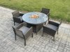 Fimous Outdoor Rattan Garden Furniture Set Gas Fire Pit Round Table Sets Gas Heater with 4 Seater Dining Cahirs Dark Grey Mixed