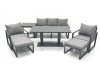 Fimous Outdoor Aluminium Garden Furniture Set with Adjustable Rising Lifting Dining Table 3 Seater Sofa 2 Chair 2 Big Footstools Side Table Dark Grey