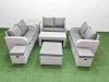 Fimous 9 Seater PE Wicker Rattan Furniture Sofa Sets with Oblong Coffee Table 2 Seater Love Sofa 3 Stool Side Table Light Grey