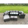 Fimous 8 Seater Rattan Outdoor Furniture Sofa Garden Dining Set with Dining Table 2 Armchairs 2 Side Tables 3 Stools Dark Grey Mixed