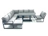 Fimous 9 Seater Outdoor Aluminum Garden Furniture Set Corner Sofa Big Footstool Rising Lifting Dining Table Sets Dark Grey