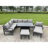 Fimous Aluminium Garden Furniture Sets,8 Seater Outdoor Conversational Dining Set with Adjustable Rising Lifting Dining Table,2 Big Footstools Dark Grey