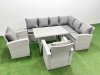 Fimous 8 Seater Garden Outdoor Rattan Furniture Set Rattan Corner Sofa Oblong Dining Table with 2 Armchairs Light Grey Mixed
