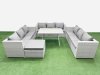 Fimous 10 Seat Outdoor Patio PE Rattan Garden Furniture with Cushions 3 Seater Sofa Big Stool Light Grey