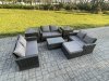 Fimous 7pc Rattan Sofa Garden Furniture Outdoor Patio Set with 2 Side Tables Big Footstool Double Seat Sofa Dark Grey Mixed
