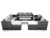 Fimous Rattan Garden Furniture Sofa Set with Coffee table Armchair 2 Big Footstools Dark Grey Mixed