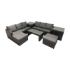 Fimous Rattan Garden Outdoor Furniture Set 3 Seater Sofa Coffee Table with 2 Big Footstools 2 Side Tables Dark Grey Mixed