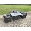 Fimous Rattan Outdoor Garden Furniture Set Gas Fire Pit Dining Table with Side Table Chair Love seat Sofa