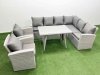 Fimous 8 Seater Garden Outdoor Rattan Furniture Set Rattan Corner Sofa Oblong Dining Table with 2 Armchairs Light Grey Mixed