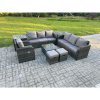 Fimous 9 Seater Outdoor Rattan Garden Furniture Set Conservatory Patio Sofa Coffee Table With Reclining Chair 2 Small Footstools 2 Side Tables Dark Grey Mixed