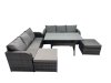 Fimous 8 Seat Outdoor Wicker PE Rattan Garden Furniture Sets Dining Table Sofa Set with 2 Big Stools Dark Grey Mixed