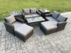 Fimous 7 Seater Outdoor Rattan Patio Furniture Set Garden Lounge Sofa Set with 2 Side Tables 2 Big Footstool Coffee Table Dark Grey Mixed