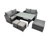 Fimous Wicker PE Rattan Garden Outdoor Furniture Set Love Sofa Dining Table Sets with 3 Stools Dark Grey Mixed