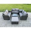 Fimous Outdoor Garden Furniture Sets 7 Seater Wicker Rattan Furniture Sofa Sets with Square Coffee Table Love seat Sofa Big Footstool Side Table