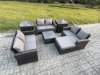 Fimous 7 PCS Outdoor Lounge Sofa Set Wicker PE Rattan Garden Furniture Set with Square Coffee Table Double Seat Sofa 2 Side Tables Big Footstool Dark Grey Mixed