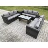 Fimous Outdoor 3 PC Three Seater Ssofa Rattan Garden Furniture Lounge Sofa Set With Oblong Rectagular Coffee Table
