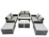 Fimous Outdoor Love Sofa Set 10 Seat Rattan Garden Furniture Set with Oblong Coffee Table 4 Stools Dark Grey Mixed