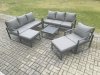 Fimous Aluminium Outdoor Lounge Sofa Set Garden Furniture Sets with Square Coffee Table Chair 2 Big Footstools Dark Grey