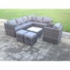 Fimous Dark Grey Mixed Rattan Garden Furniture Corner Sofa Set Square Coffee Table Chair Footstools Right Hand Option