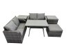 Fimous 5 Seater Garden Outdoor Rattan Furniture Set Rattan Sofa Oblong Dining Table with 2 Side Table Dark Grey
