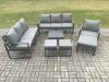 Fimous Aluminium Outdoor Lounge Sofa Set Garden Furniture Sets with Square Coffee Table Chair 3 Footstools Dark Grey