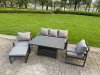 Fimous 6-Piece Aluminium Garden Furniture Sets 5 Seater Outdoor Sofa Set with Adjustable Rising Lifting Dining Table 2 Chairs 2 Side Tables
