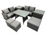 Fimous 7 Seater Wicker PE Rattan Furniture Outdoor Dining Table Double Seat Sofa 3 Stools 2 Side Table Set Dark Grey Mixed