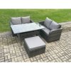 Fimous Garden Patio Furniture Wicker Rattan Oblong Rectangular Dining Table and Loveseat Sofa set with Big Footstool Dark Grey Mixed