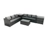Fimous Rattan Garden Furniture Dining Set 6-seater Patio Coffee Table Sofa Set with 2 Side Tables Dark Grey Mixed