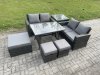 Fimous 7 Seater Garden Dining Set Wicker PE Rattan Outdoor Furniture Sofa with Rectangular Dining Table Double Seat Sofa 3 Footstools Side Table Dark Grey Mixed