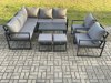 Fimous 9 Seater Aluminium Outdoor Garden Furniture Set Patio Lounge Sofa with Oblong Coffee Table 2 Small Footstools Dark Grey