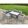 Fimous Outdoor PE Rattan Garden Funiture Set Height Adjustable Rising Lifting Table Sofa Dining Set with Armchair Big Footstool