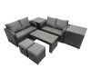 Fimous 3 Seater Sofa Reclining Chair Coffee Table Set Rattan Garden Outdoor Furniture Set with 2 Side Tables 2 Small Stools Dark Grey Mixed