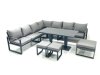 Fimous 10 Seater Outdoor Aluminum Garden Furniture Set Corner Sofa 3 Footstools Adjustable Rising Lifting Dining Table Sets Dark Grey