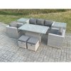 Fimous Rattan Garden Funiture Set Adjustable Rising Lifting Table Sofa Dining Set With 2 Arm Chair 2 Side Table Stools