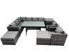 Fimous Outdoor PE Rattan Sofa Set with Dining Table Patio Garden Furniture Sets with 2 Big Stool Side Table Dark Grey Mixed