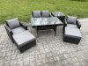 Fimous Outdoor Lounge Sofa Garden Furniture Set Rattan Rectangular Dining Table with Double Seat Sofa Armchair 2 Big Footstool Side Table 6 Seater Dark Grey Mixed